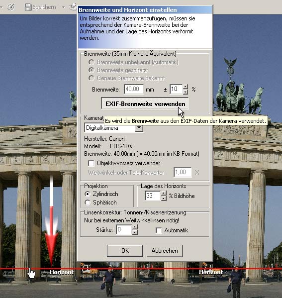 EXIF-Brennweite verwenden!