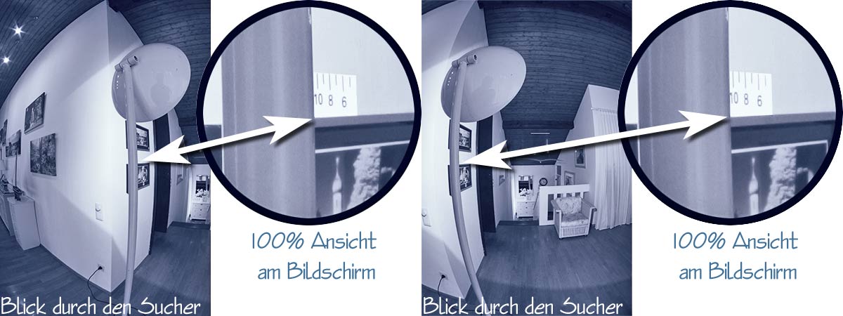 Die richtige Position der oberen Klemmplatte ist  gefunden: Keine Verschiebung zwischen Vorder- und Hintergrund beim Rechtsschwenk