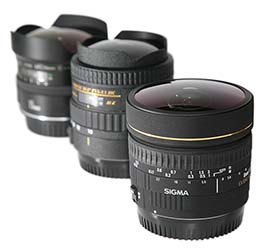 Drei Fisheye Objektive