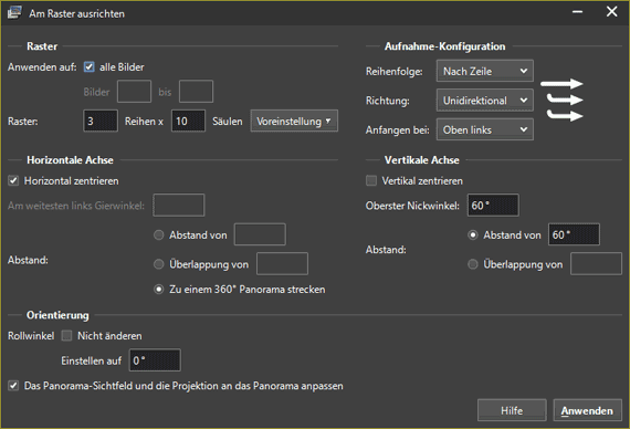 Screenshot PTGui: Am Raster ausrichten