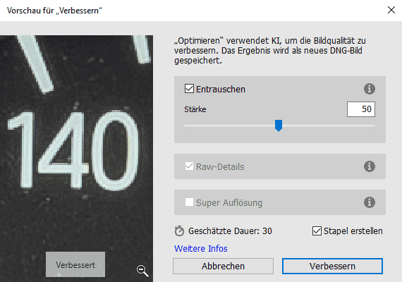 Screenshot Entrauschen in Lightroom