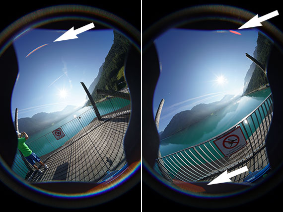 Lensflares wenn Sonne genau mittig und ausßermittig