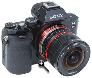 Walimex 8/2.8 Pro II Fisheye (rasiert) an Sony A7R